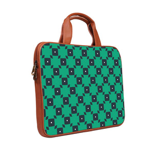 Green Tiles - Premium Canvas Vegan Leather Laptop Bags (optional side straps)