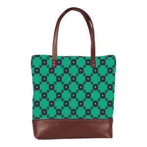 Green Tiles - Vegan Leather Tote Bag Layered