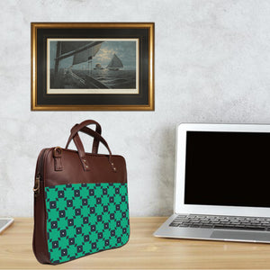 Green Tiles - Premium Canvas Vegan Leather Laptop Bags (with side pocket)