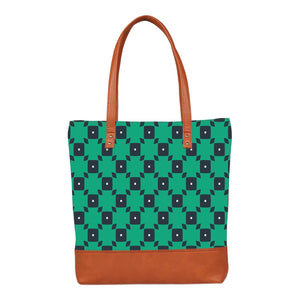 Green Tiles - Vegan Leather Tote Bag Layered