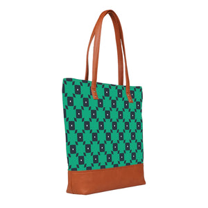 Green Tiles - Vegan Leather Tote Bag Layered