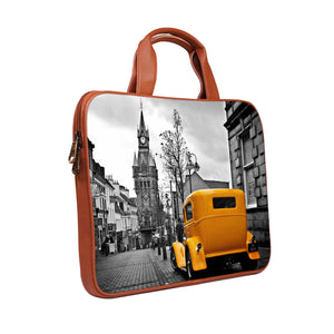 Yellow Taxi - Premium Canvas Vegan Leather Laptop Bags (optional side straps)