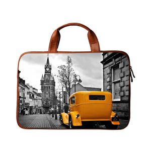 Yellow Taxi - Premium Canvas Vegan Leather Laptop Bags (optional side straps)