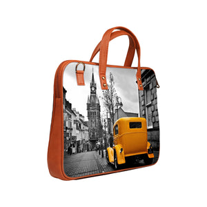 Yellow Taxi - Premium Canvas Vegan Leather Laptop Bags (optional side straps)
