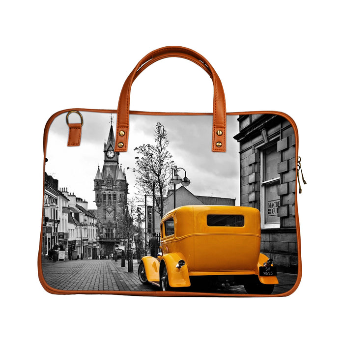 Yellow Taxi - Premium Canvas Vegan Leather Laptop Bags (optional side straps)
