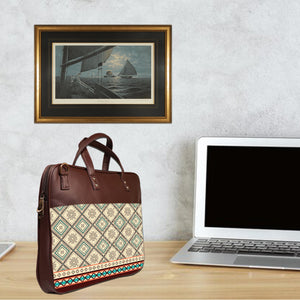 Checkered tiles - Premium Canvas Vegan Leather Laptop Bags (with side pocket)