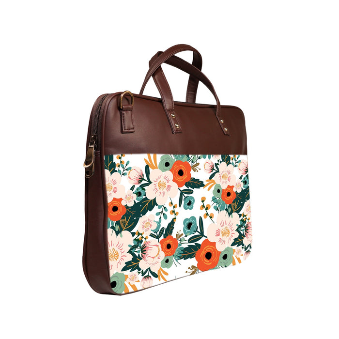 Floral Spring - Premium Canvas Vegan Leather Laptop Bags (with side pocket)