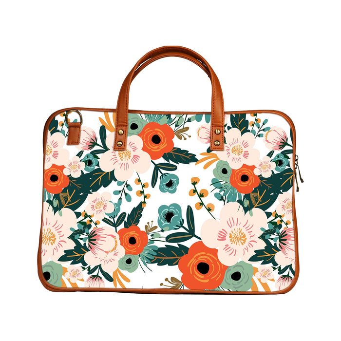 Floral Spring - Premium Canvas Vegan Leather Laptop Bags (optional side straps)