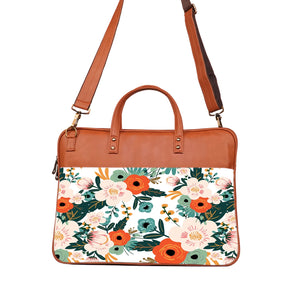 Floral Spring - Premium Canvas Vegan Leather Laptop Bags (with side pocket)