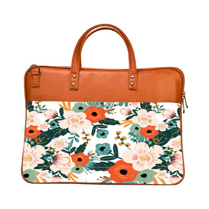 Floral Spring - Premium Canvas Vegan Leather Laptop Bags (with side pocket)