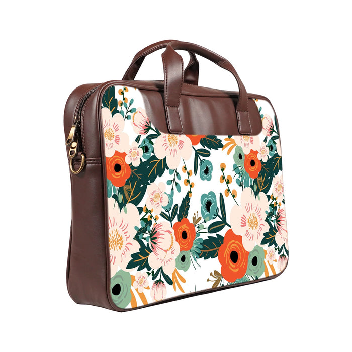 Floral Spring - Premium Canvas Vegan Leather Laptop Bags (double compartment)