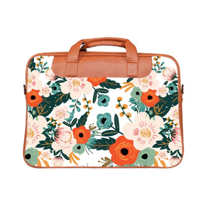 Floral Spring - Premium Canvas Vegan Leather Laptop Bags (double compartment)