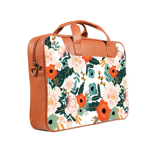 Floral Spring - Premium Canvas Vegan Leather Laptop Bags (double compartment)