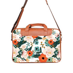 Floral Spring - Premium Canvas Vegan Leather Laptop Bags (double compartment)