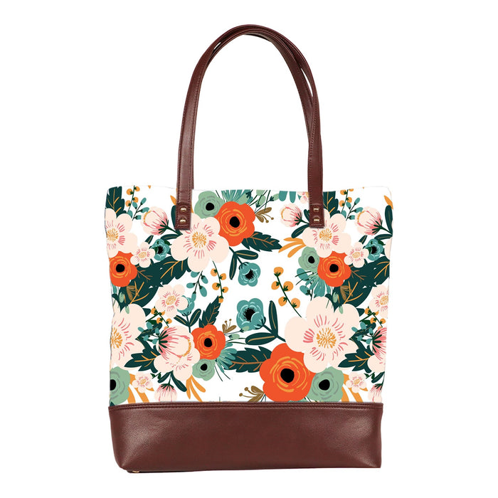 Floral Spring - Vegan Leather Tote Bag Layered