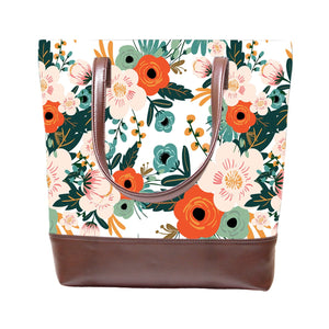 Floral Spring - Vegan Leather Tote Bag Layered