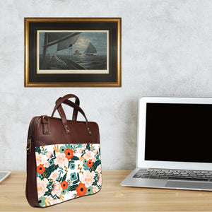 Floral Spring - Premium Canvas Vegan Leather Laptop Bags (with side pocket)