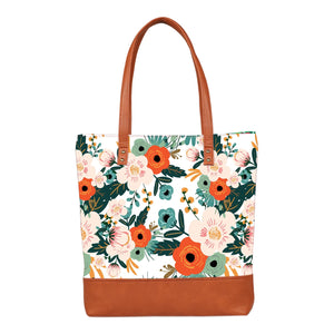 Floral Spring - Vegan Leather Tote Bag Layered