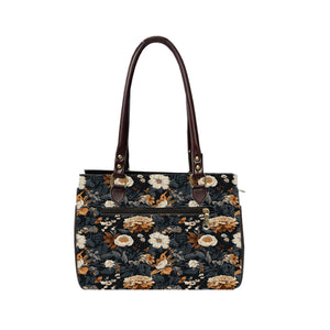 Floral Browns Oval Handbag - Canvas and Vegan Leather