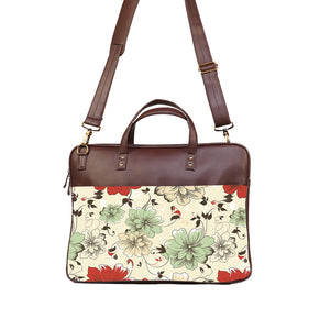 Floral pencil strokes - Premium Canvas Vegan Leather Laptop Bags (with side pocket)