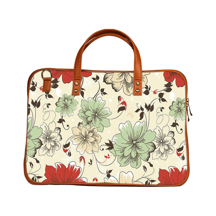 Floral pencil strokes - Premium Canvas Vegan Leather Laptop Bags (optional side straps)