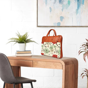 Floral pencil strokes - Premium Canvas Vegan Leather Laptop Bags (with side pocket)