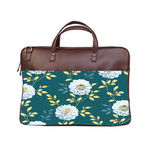 Floral Elegance - Premium Canvas Vegan Leather Laptop Bags (with side pocket)