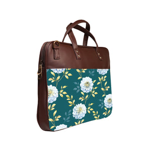 Floral Elegance - Premium Canvas Vegan Leather Laptop Bags (with side pocket)