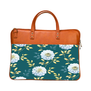 Floral Elegance - Premium Canvas Vegan Leather Laptop Bags (with side pocket)