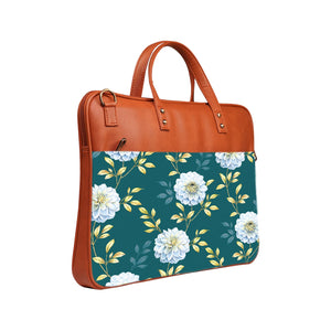 Floral Elegance - Premium Canvas Vegan Leather Laptop Bags (with side pocket)