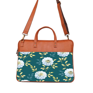 Floral Elegance - Premium Canvas Vegan Leather Laptop Bags (with side pocket)