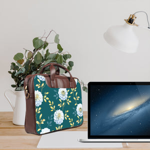 Floral Elegance - Premium Canvas Vegan Leather Laptop Bags (double compartment)