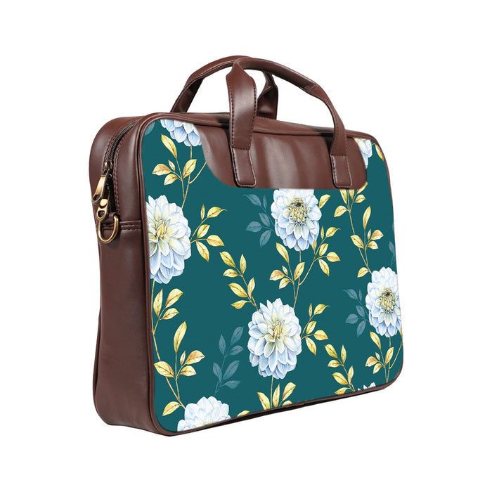 Floral Elegance - Premium Canvas Vegan Leather Laptop Bags (double compartment)