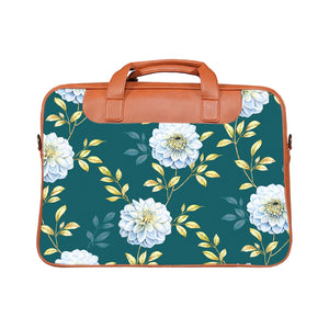 Floral Elegance - Premium Canvas Vegan Leather Laptop Bags (double compartment)