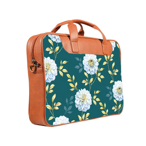 Floral Elegance - Premium Canvas Vegan Leather Laptop Bags (double compartment)