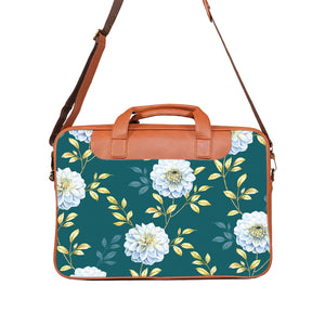 Floral Elegance - Premium Canvas Vegan Leather Laptop Bags (double compartment)