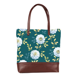 Floral Elegance - Vegan Leather Tote Bag Layered