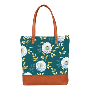 Floral Elegance - Vegan Leather Tote Bag Layered