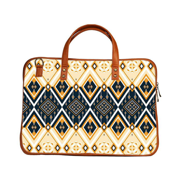 Tiled Symmetry - Premium Canvas Vegan Leather Laptop Bags (optional side straps)