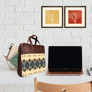 Tiled Symmetry - Premium Canvas Vegan Leather Laptop Bags (with side pocket)