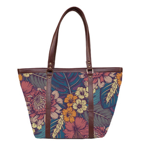 Floral Pop Art - Vegan Leather Tote Bag Strapped