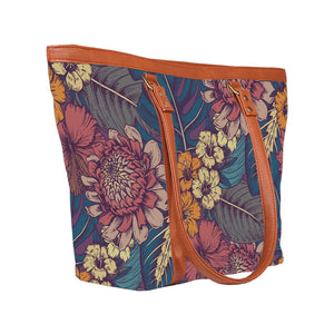 Floral Pop Art - Vegan Leather Tote Bag Strapped