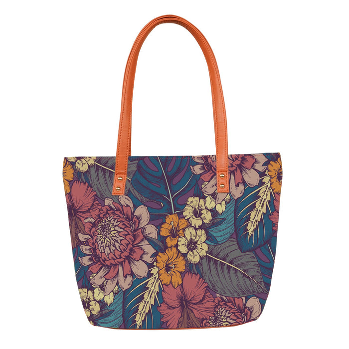 Floral Pop Art - Vegan Leather Tote Bag