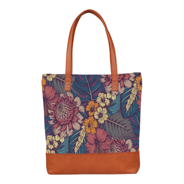 Floral Pop Art - Vegan Leather Tote Bag Layered