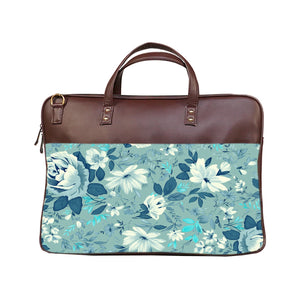 Floral Marine - Premium Canvas Vegan Leather Laptop Bags (with side pocket)