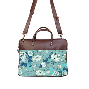 Floral Marine - Premium Canvas Vegan Leather Laptop Bags (with side pocket)