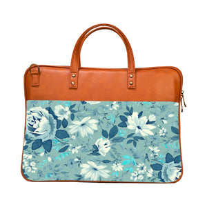Floral Marine - Premium Canvas Vegan Leather Laptop Bags (with side pocket)