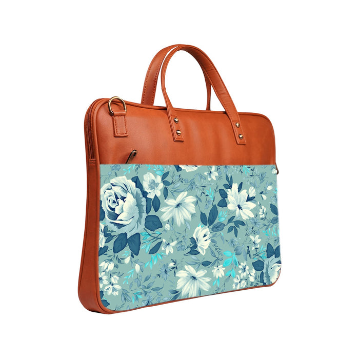 Floral Marine - Premium Canvas Vegan Leather Laptop Bags (with side pocket)