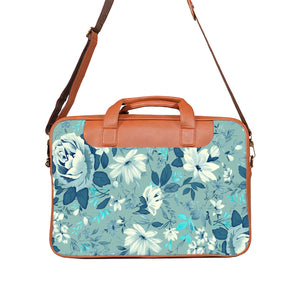 Floral Marine - Premium Canvas Vegan Leather Laptop Bags (double compartment)