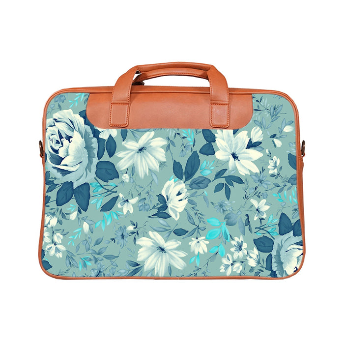 Floral Marine - Premium Canvas Vegan Leather Laptop Bags (double compartment)